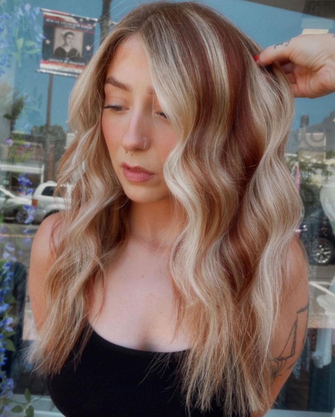 Blonde Hair With Chunky Red Highlights